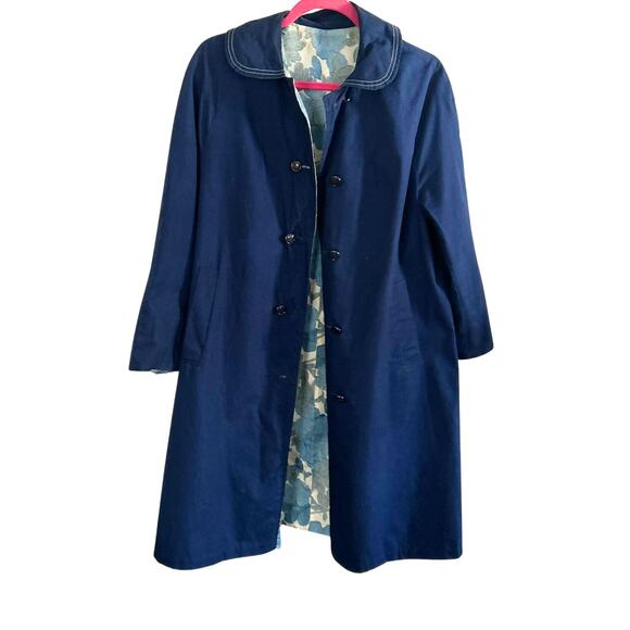 Vintage 1950s–60s Reversible Swing Coat – Peter Pan Collar, Navy, Floral, Size M - Picture 4 of 8
